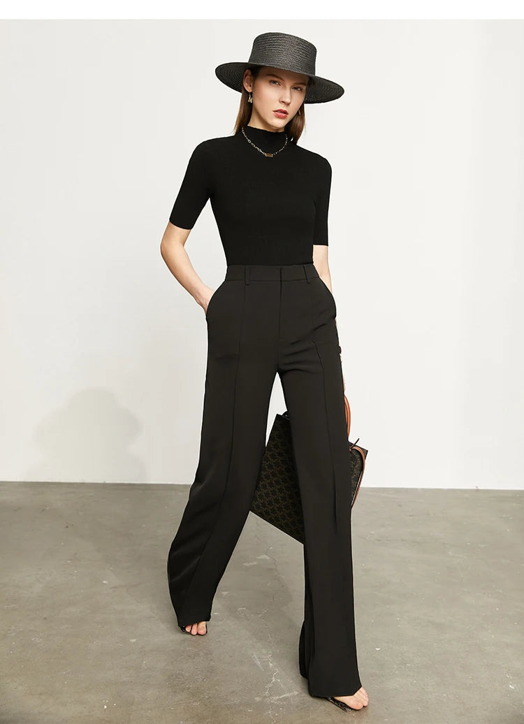 Women’s Wide Leg Chiffon Pants – High Waist Loose Office Trousers