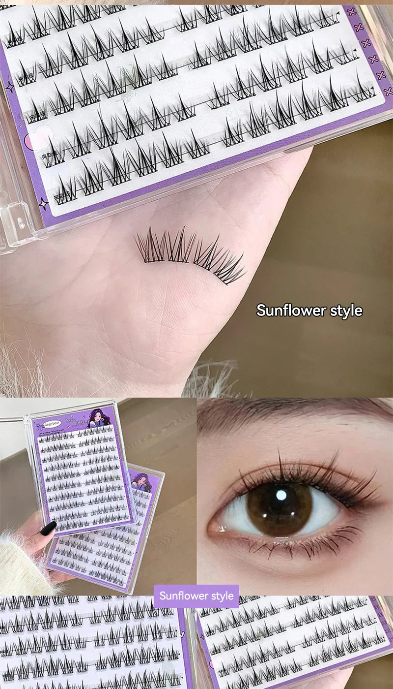 Cartmela No-Glue False Eyelashes - Easy, Natural Look with Sunflower Design