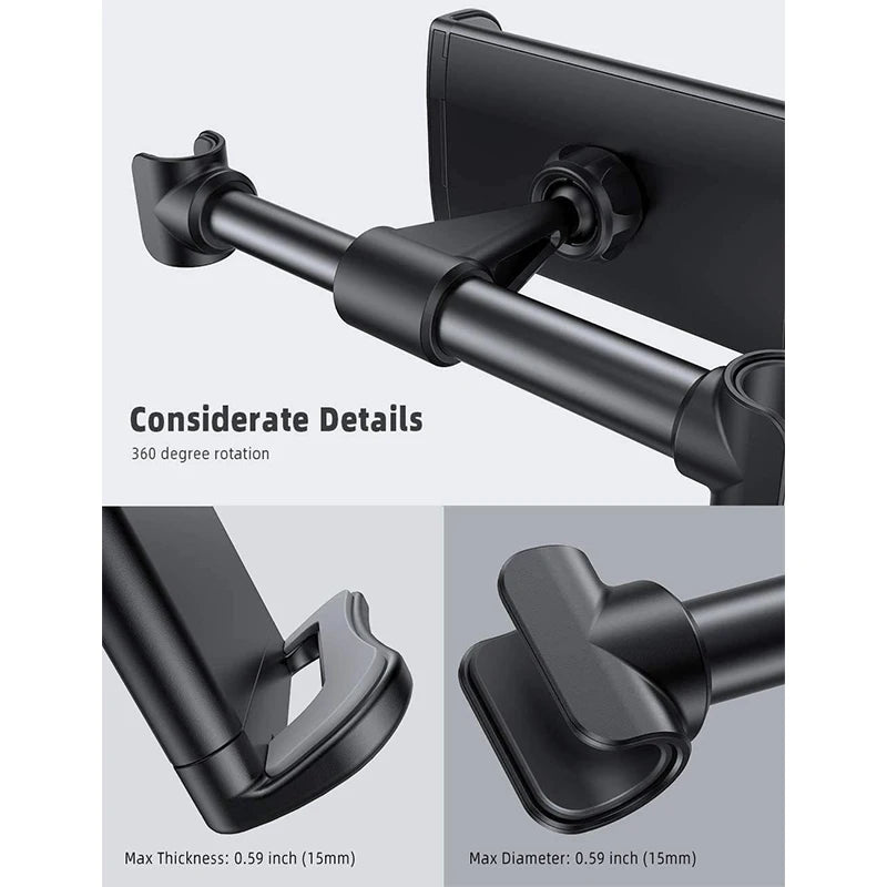 Adjustable Car Headrest Tablet & Phone Holder | 360° Rotation Mount