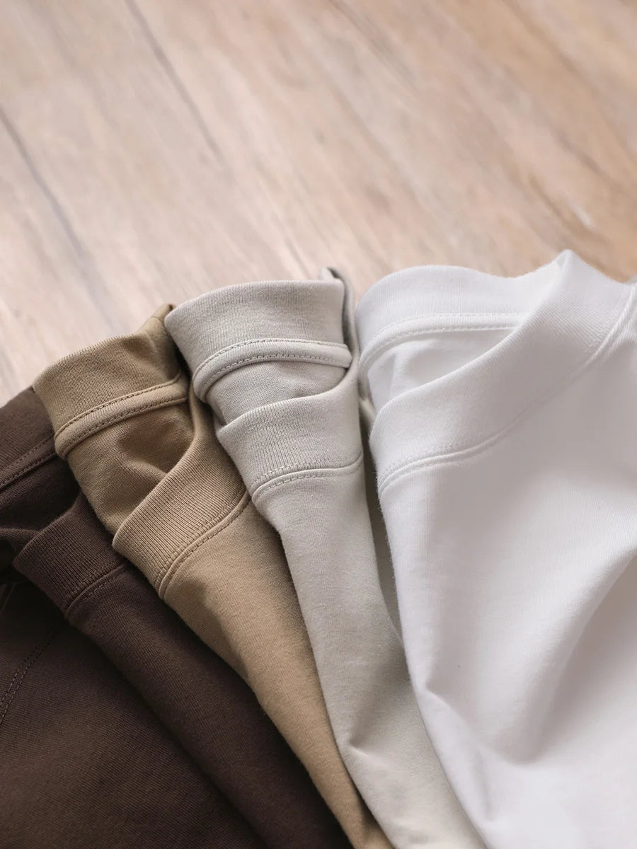 Oversized Heavy Cotton T-Shirt Men Solid Color Drop Shoulder Loose Fit
