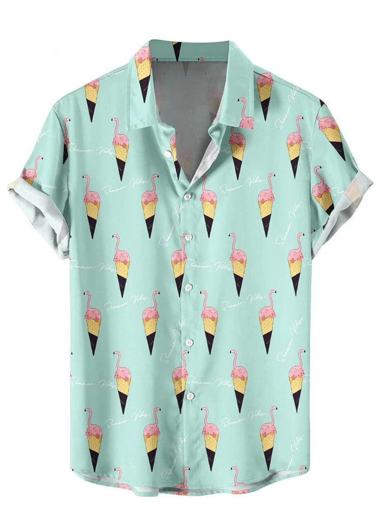 Cartmela Men’s 2024 Ice Cream Print Hawaiian Shirt