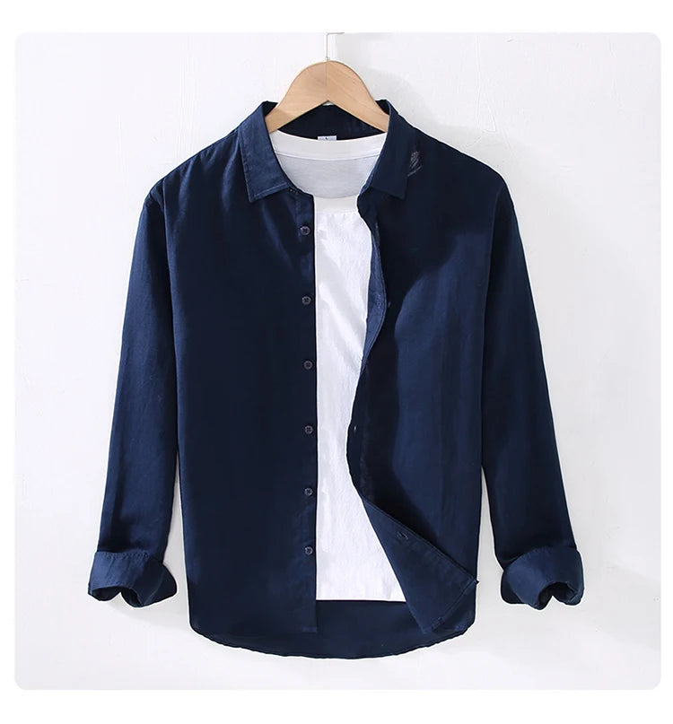 Men’s Linen Cotton Shirt – Long Sleeve Casual Spring/Summer Wear