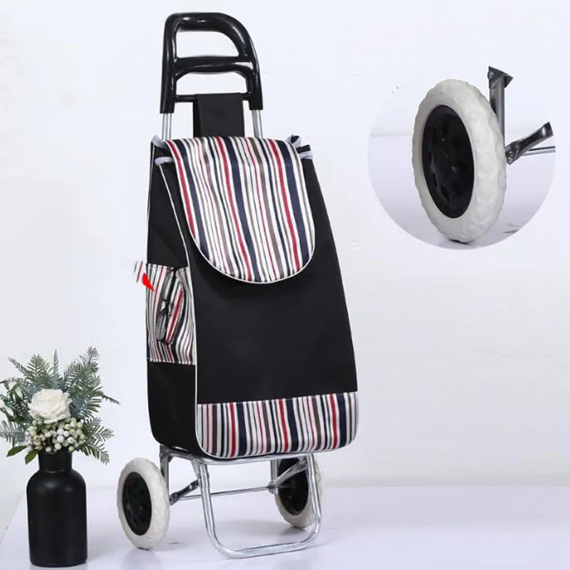 Folding Grocery Cart–Lightweight Aluminum Trolley with Climbing Wheels