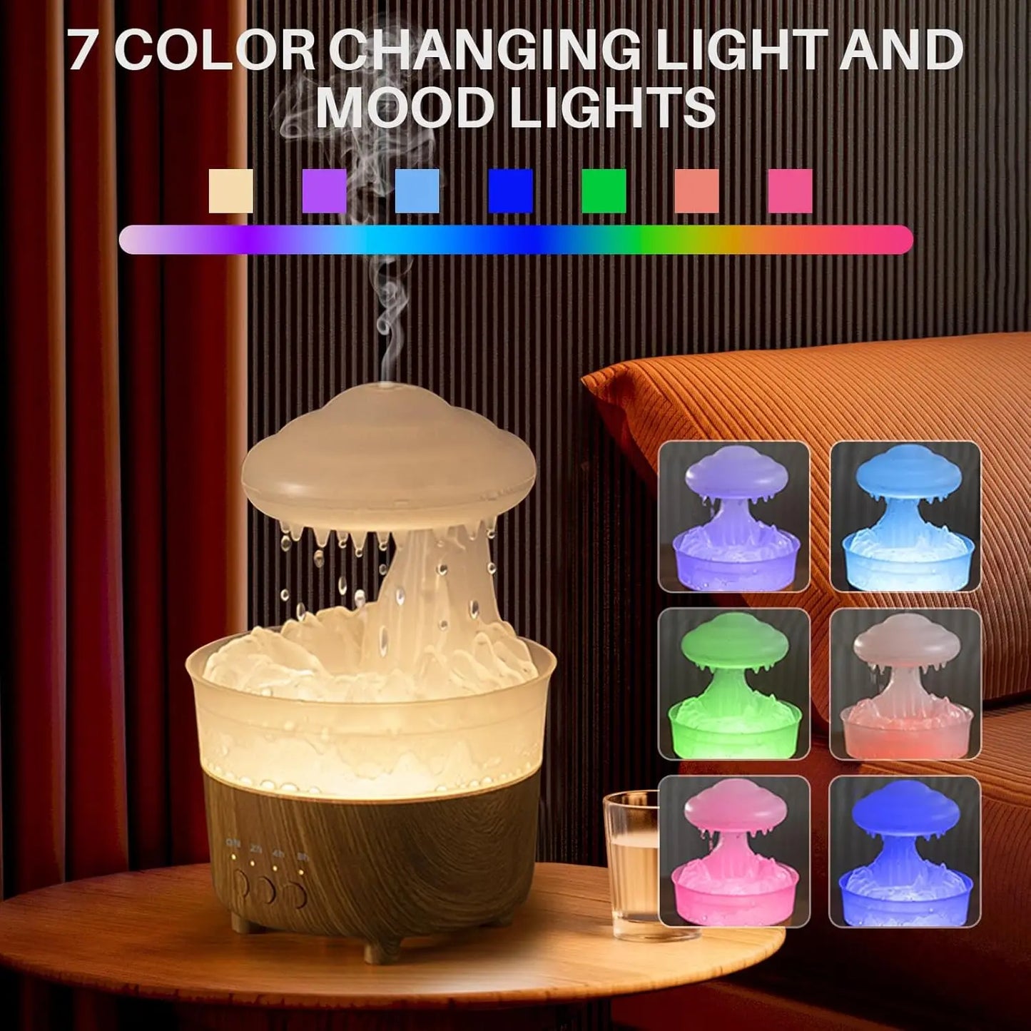 Rain Drip Mushroom Humidifier with 7 Color LED Aroma Diffuser