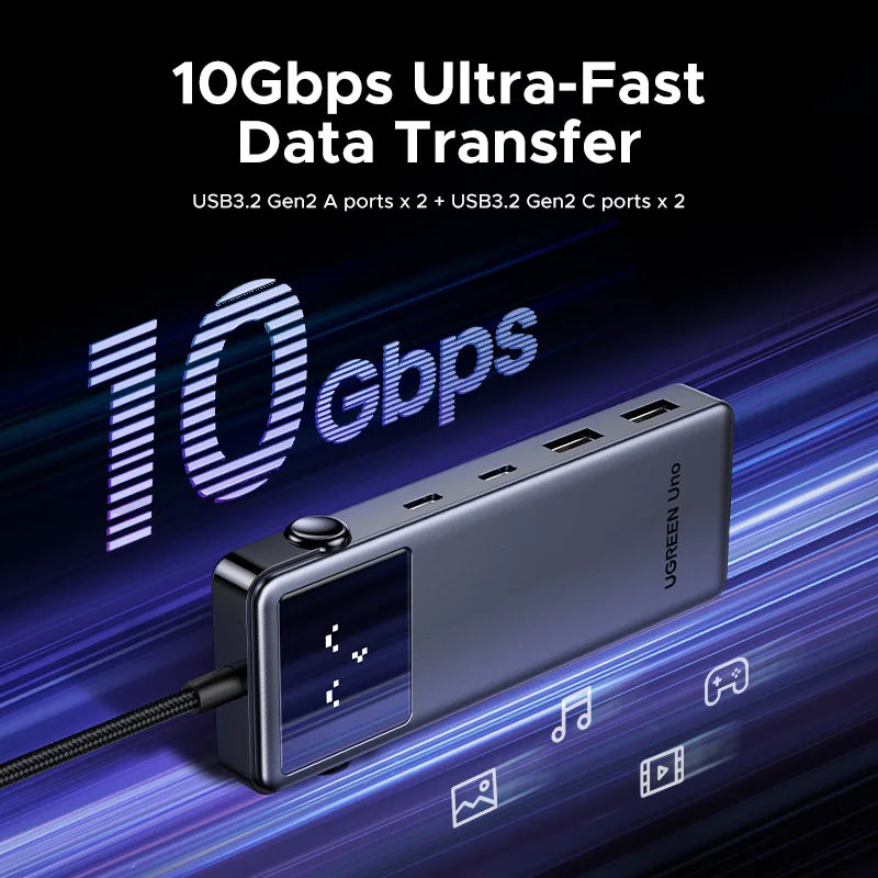Uno 6-in-1 USB-C Hub – 4K 60Hz, 100W PD, 10Gbps Splitter