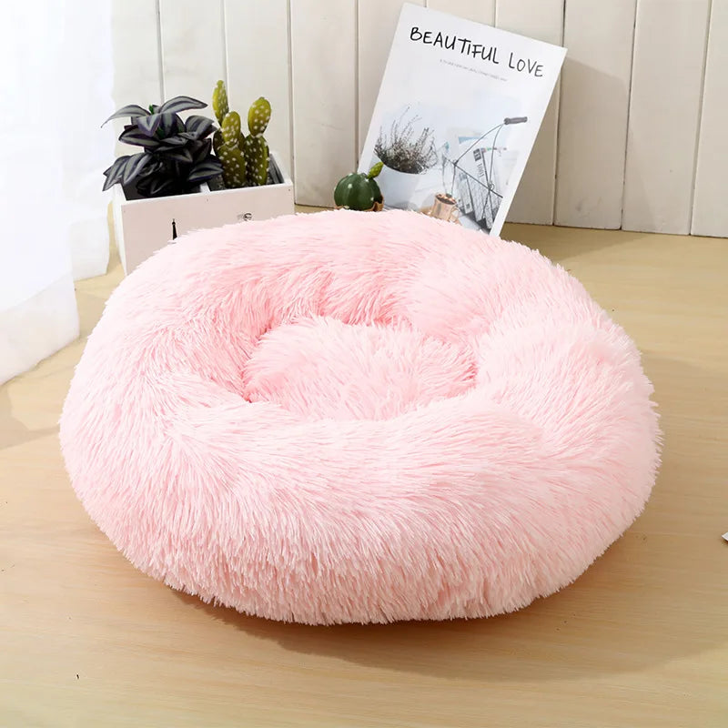 Round Plush Pet Bed – Soft Sleeping Cushion for Cats & Dogs