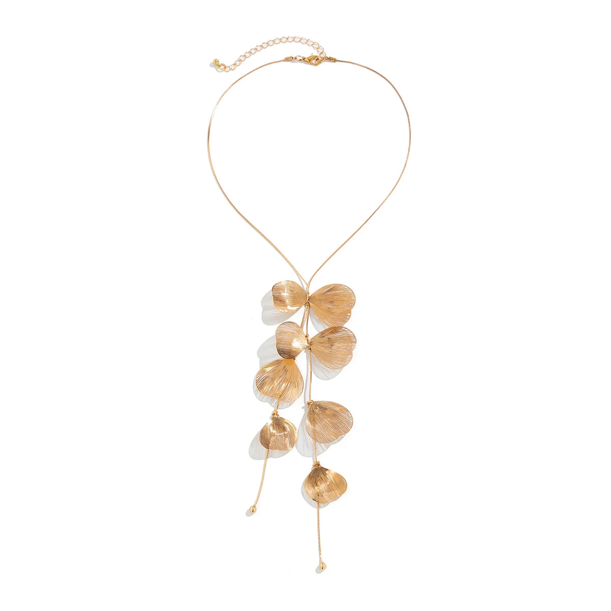 Gold Metal Petal Charm Tassel Necklace – Long Choker for Women
