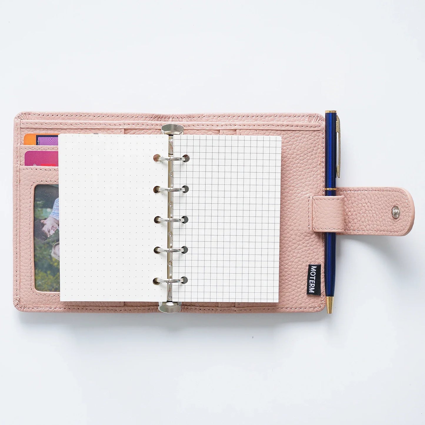 A8 / M5 Mini Rings Planner – Pebbled Grain Cowhide Leather Organizer