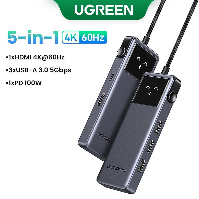 Uno 6-in-1 USB-C Hub – 4K 60Hz, 100W PD, 10Gbps Splitter