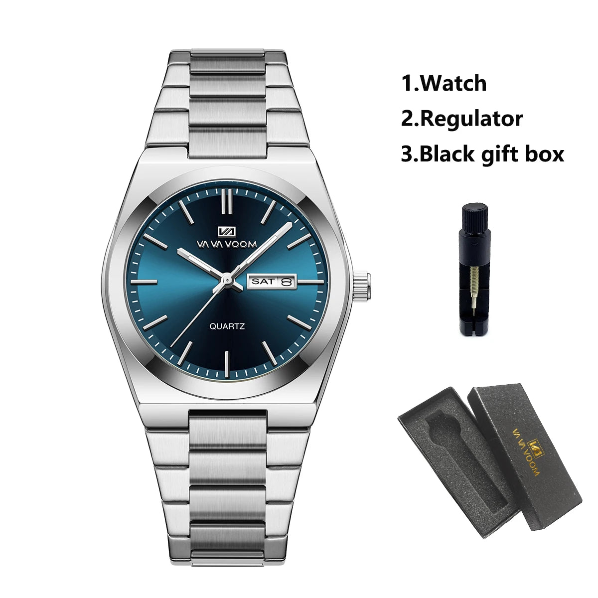 Men’s Stainless Steel 40mm Quartz Watch – Double Calendar & Waterproof
