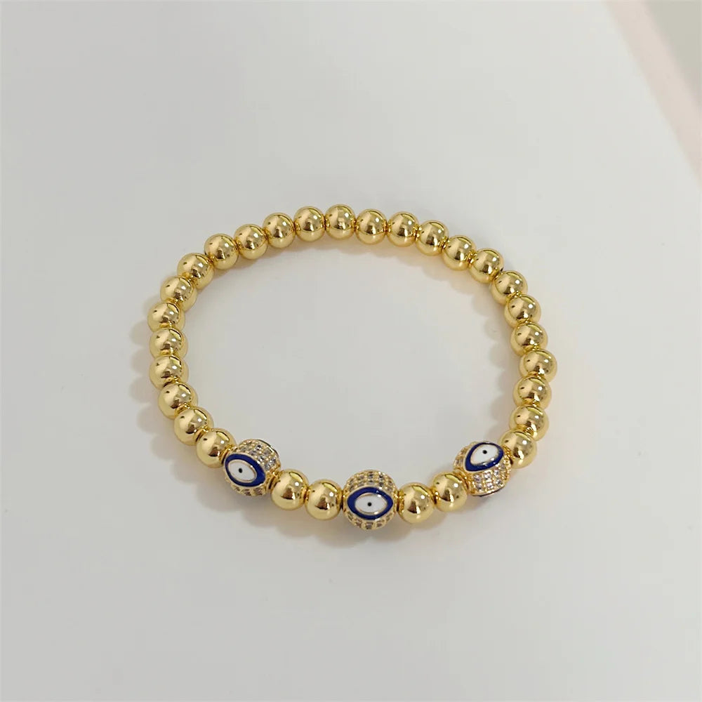 18K Gold Plated Evil Eye Bracelet – CZ Beads, Waterproof Design