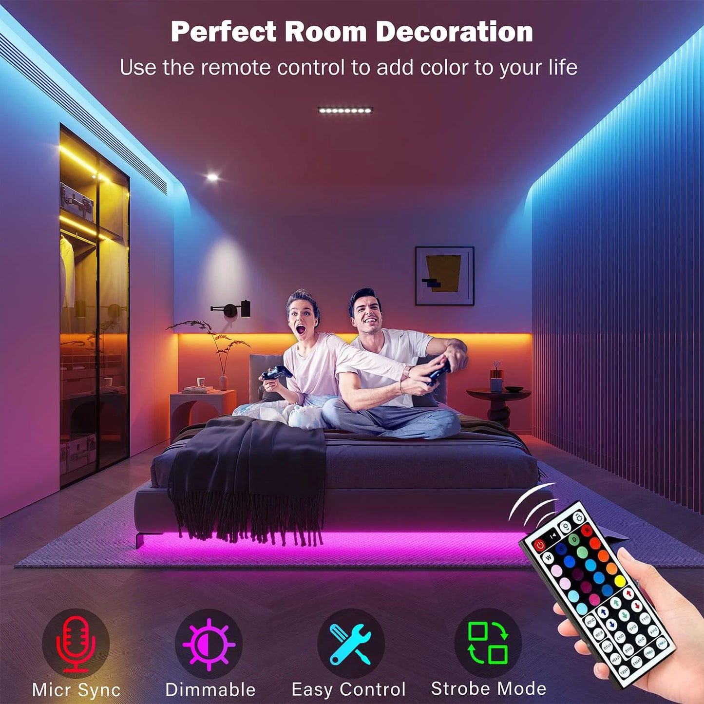 RGB LED Strip Lights – Flexible Room Decor with App & Remote Control