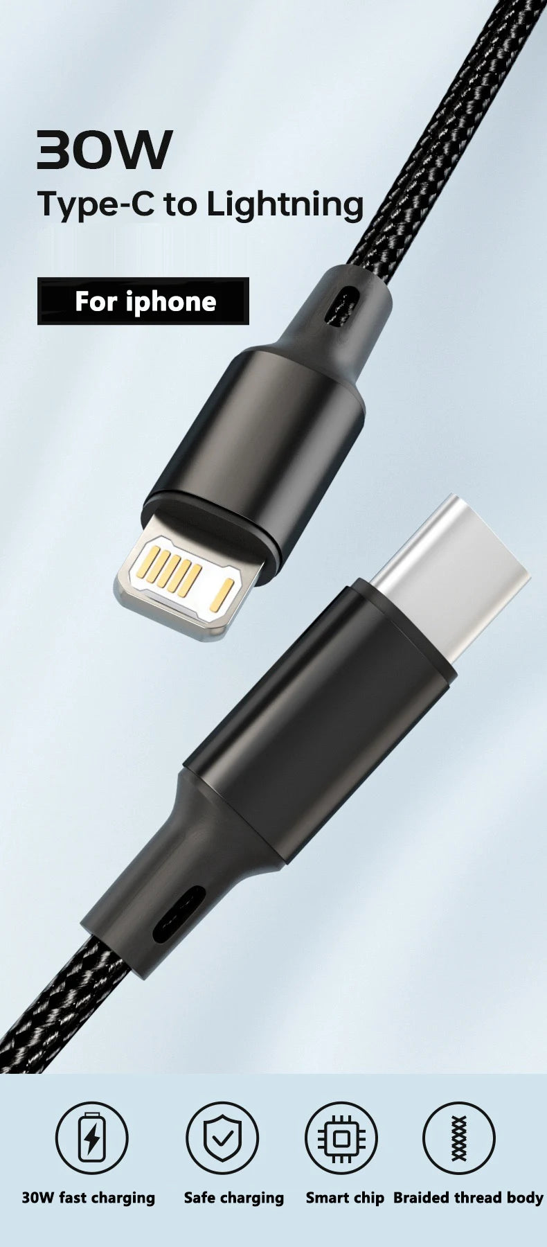 PD 30W USB-C Fast Charging Cable for iPhone – Durable & Quick