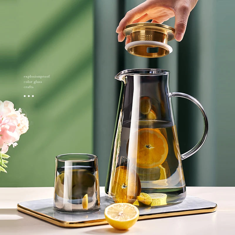 Heat-Resistant Glass Water Jug with Cups – Large Capacity