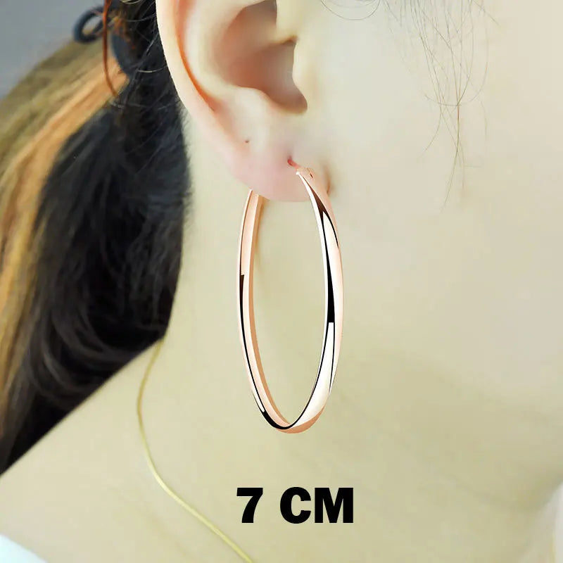18K Gold Plated Hoop Earrings – 925 Silver, 3–7cm Size Options