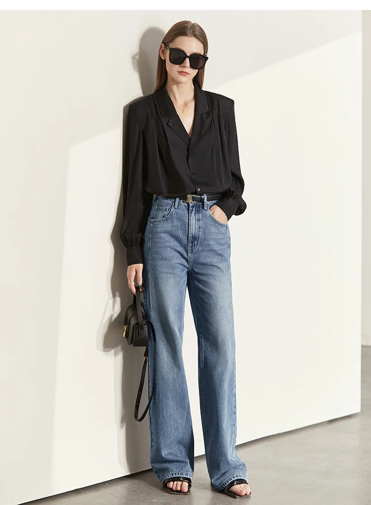 Women’s Vintage Loose Wide Leg Denim Jeans – Casual Spring Pants