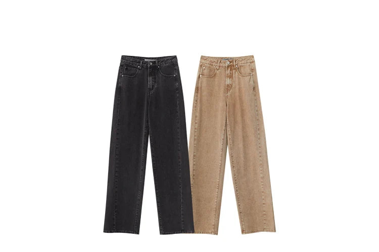 Women’s Retro Wide-Leg Jeans – Loose Straight Cotton Denim Pants
