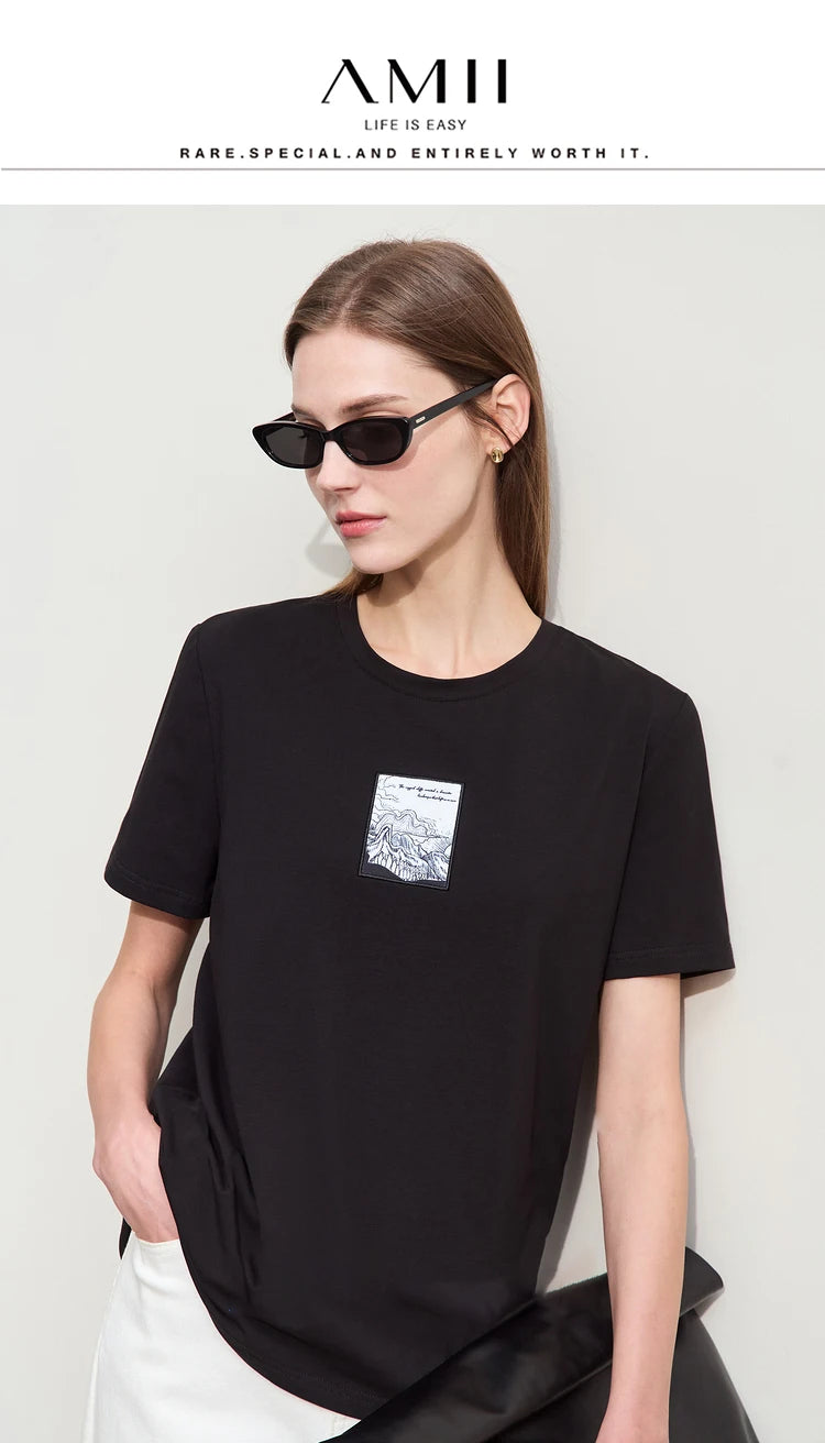 Women’s Casual Embroidered Cotton T-Shirt – Spring Short Sleeve Top