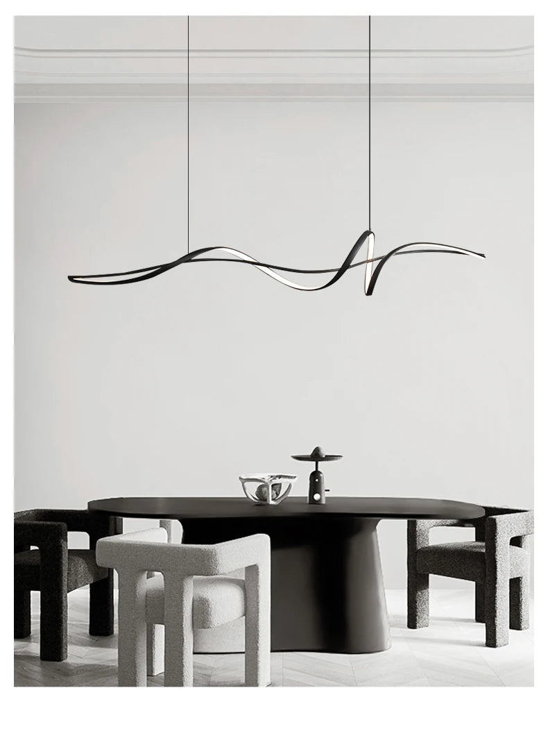 Modern Curved LED Pendant Light – Minimalist Dining Room Fixture