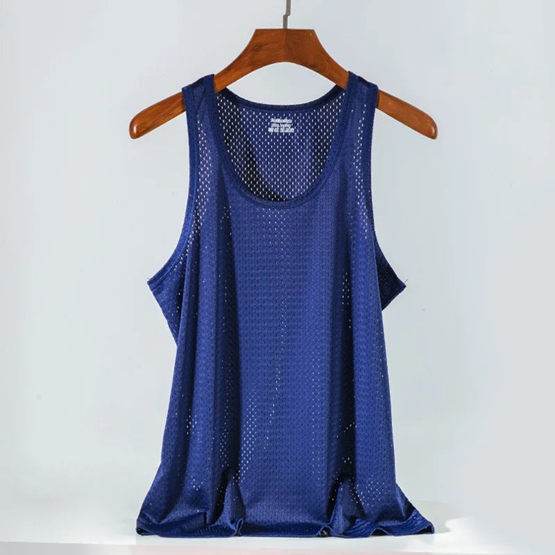 Men’s Ice Silk Mesh Tank Top Bodybuilding Fitness Vest