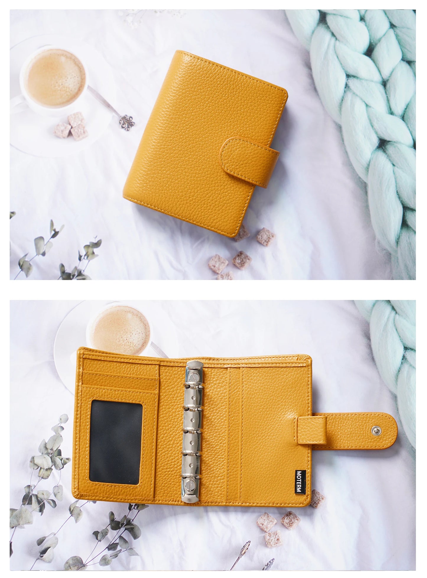 A8 / M5 Mini Rings Planner – Pebbled Grain Cowhide Leather Organizer