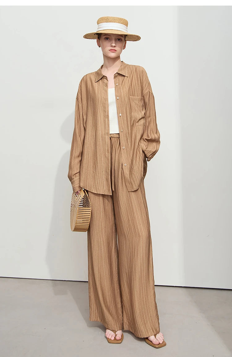 Women’s Casual Shirt & Wide Leg Pants – Spring Basic Separate Set