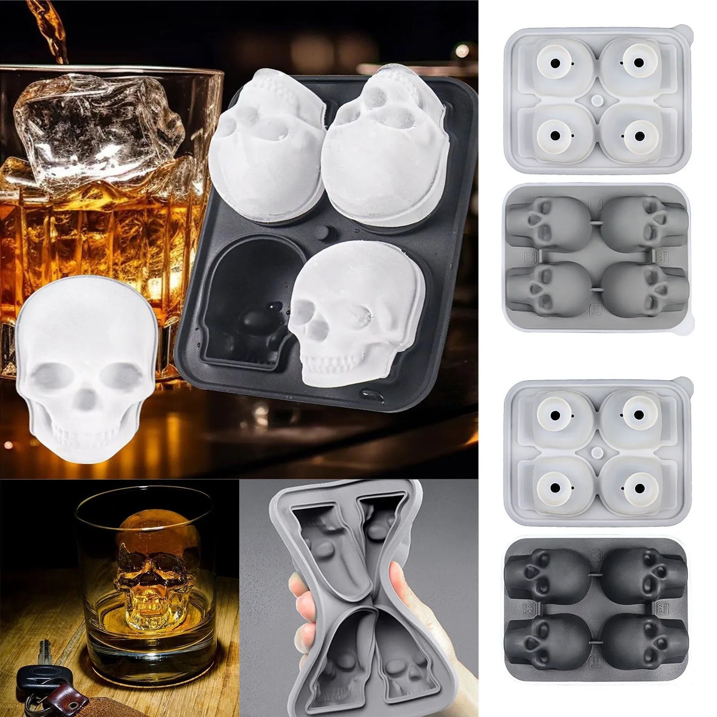 3D Skull Ice Cube Mold Tray with Lid – Silicone Whiskey Molder