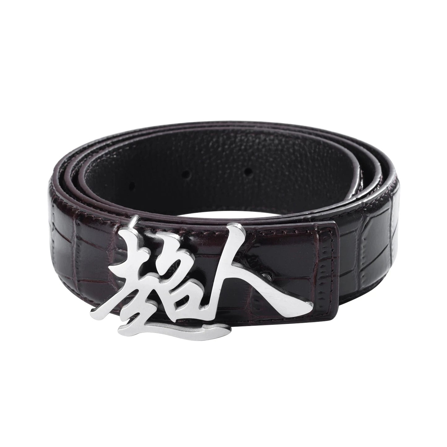 Custom Text Belt Buckle – Crocodile PU Leather Men’s Belt