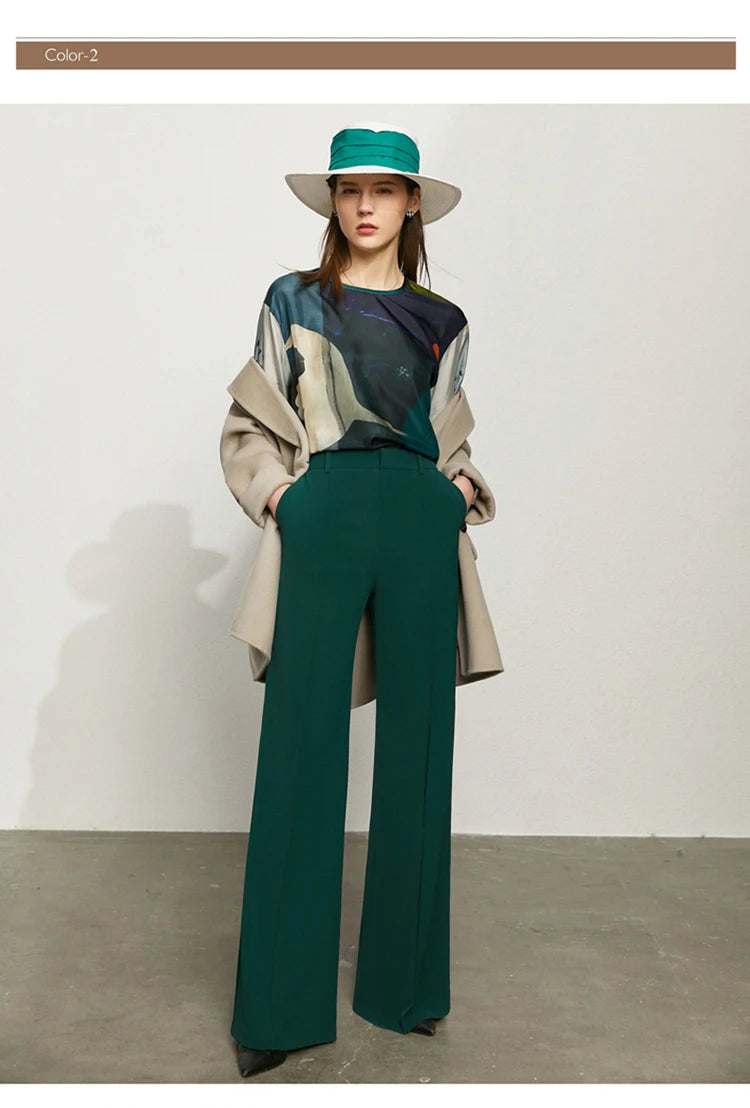Women’s Wide Leg Chiffon Pants – High Waist Loose Office Trousers