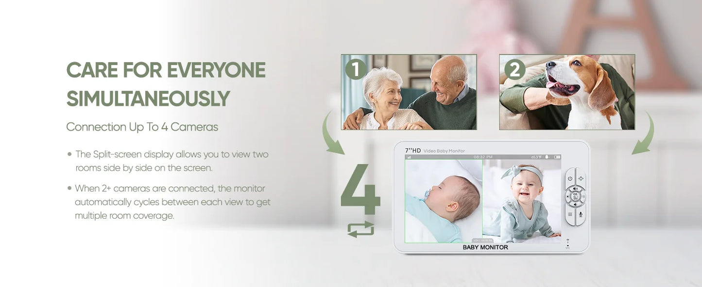 7" 1080P HD Split Screen Baby Monitor – Dual Cameras & Remote Control