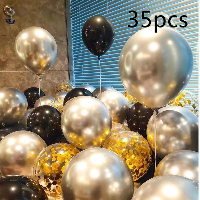 16pcs Black Metallic Sequin Balloons – Party & Event Decor