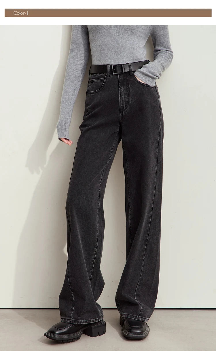 Women’s Retro Wide-Leg Jeans – Loose Straight Cotton Denim Pants