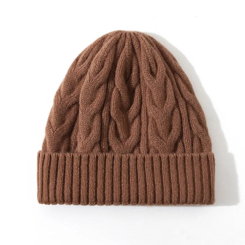 Thick Knitted Wool Beanie – Warm Solid Color Winter Hat