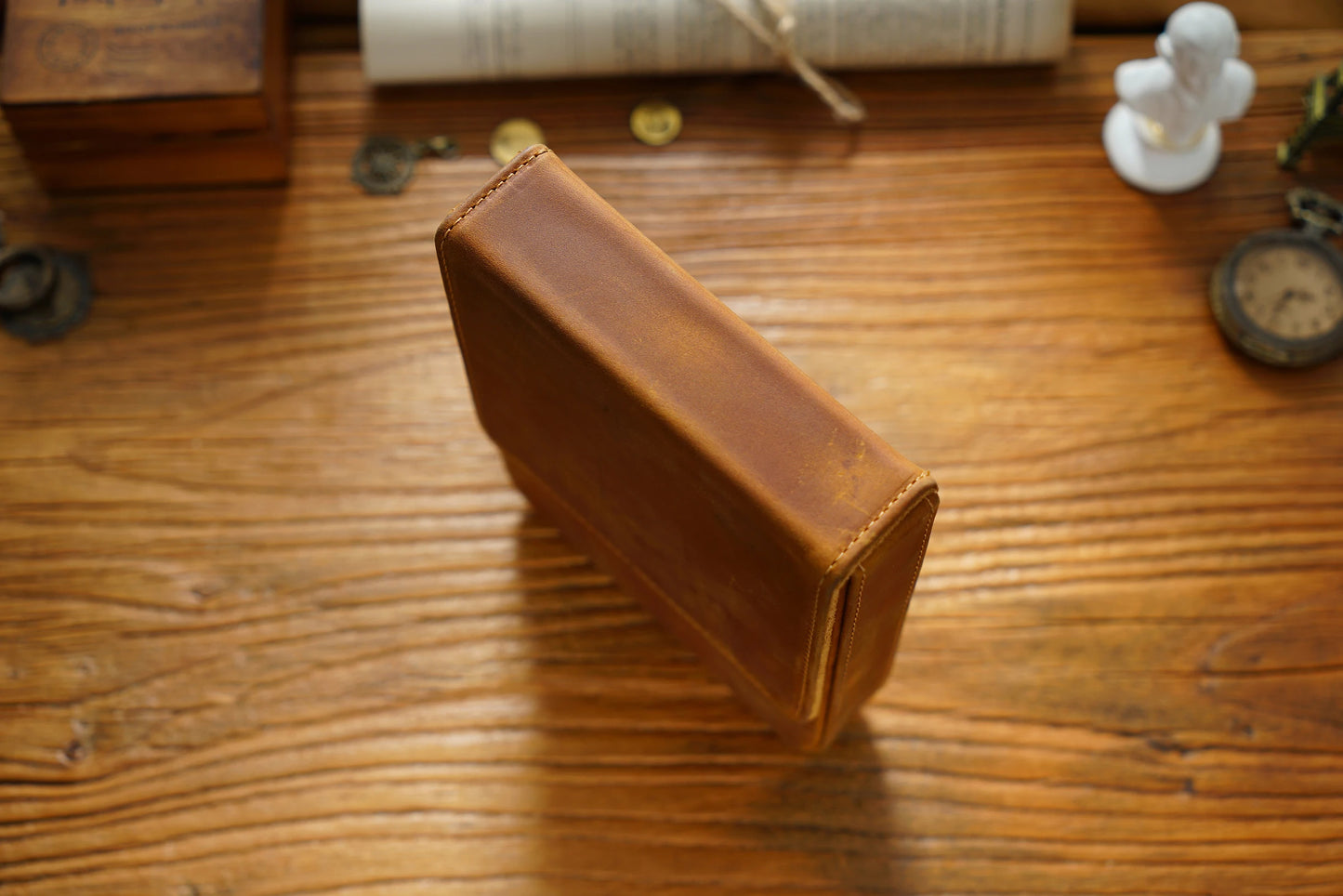 Vintage Genuine Leather Pen Pouch – 6-Slot Removable Tray Case