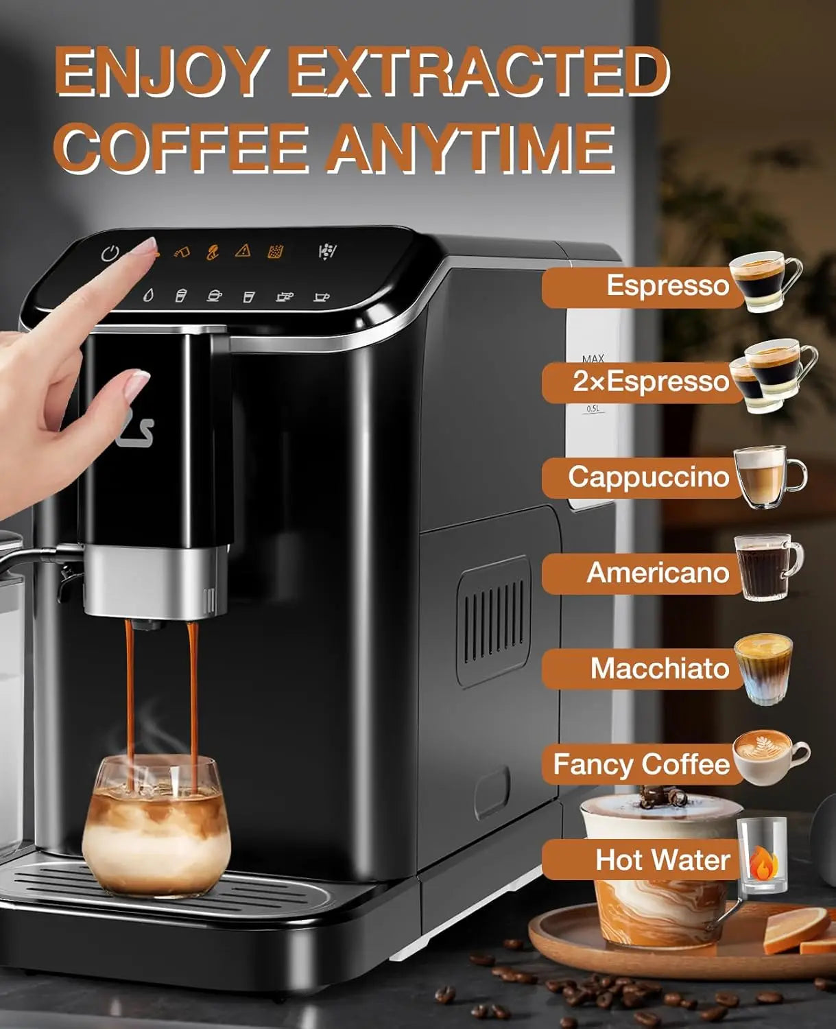 20 Bar Automatic Espresso Machine with Grinder & Milk Frother