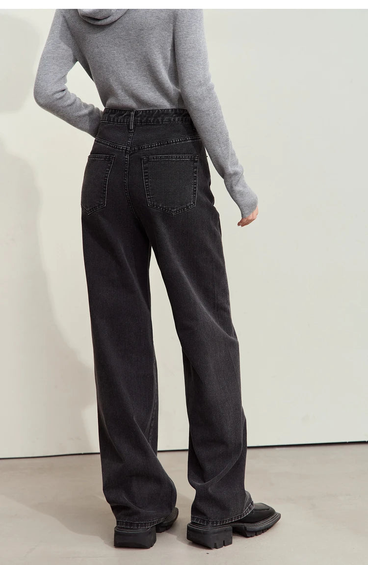 Women’s Retro Wide-Leg Jeans – Loose Straight Cotton Denim Pants