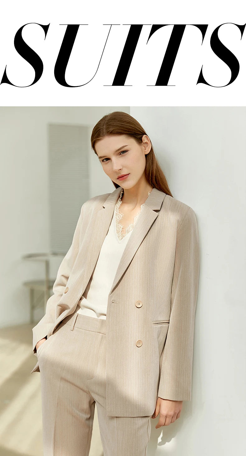 Women’s Office Blazer Set – Lace V-Neck Top & High Waist Pants