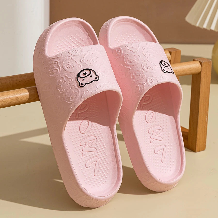 Summer Bear Print Slippers Non-Slip