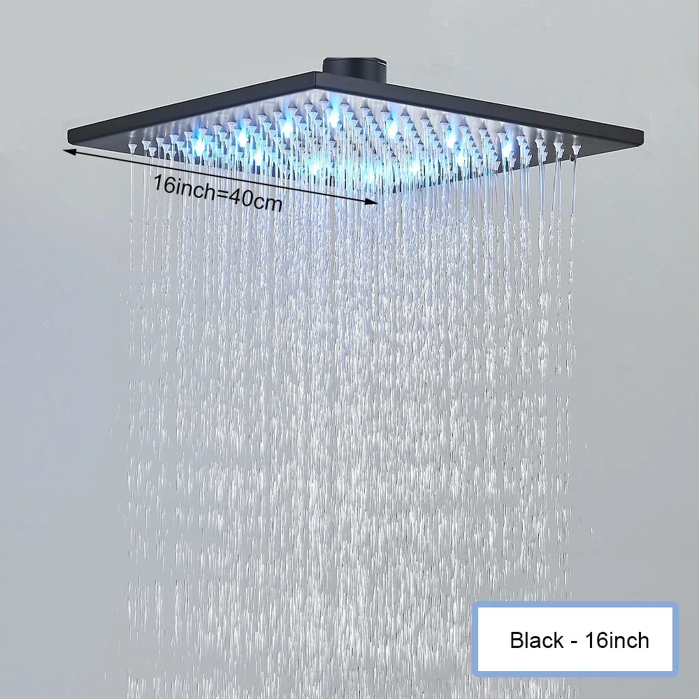 Black LED Rainfall Shower Head | Remote Control Ceiling Waterfall Tap