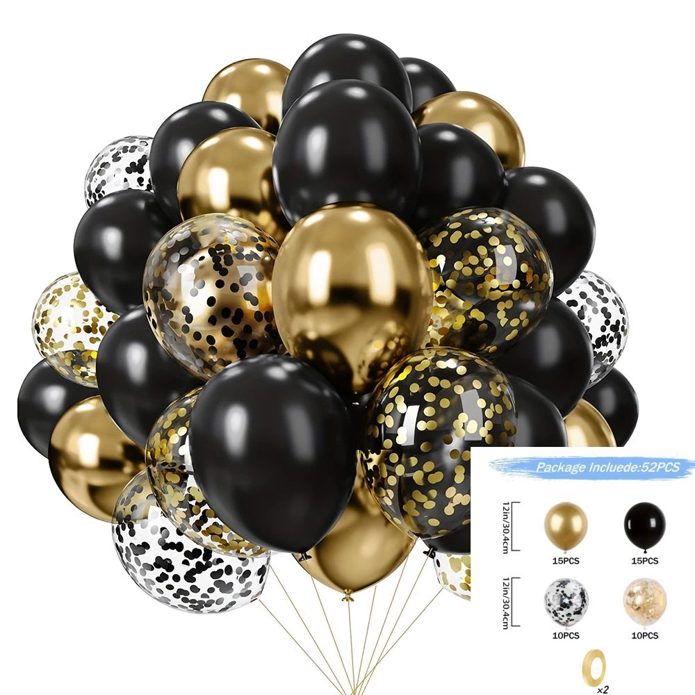 16pcs Black Metallic Sequin Balloons – Party & Event Decor