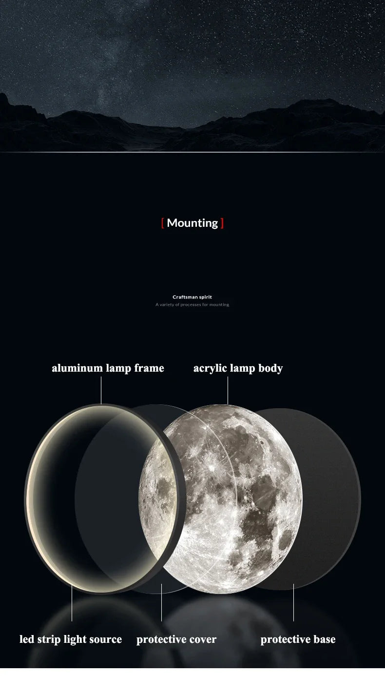 Modern 3D Moon LED Wall Lamp – Bedroom & Living Room Light