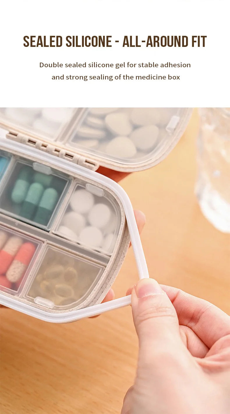 8-Grid Pill Organizer Box – Travel Medicine Storage with Seal Ring