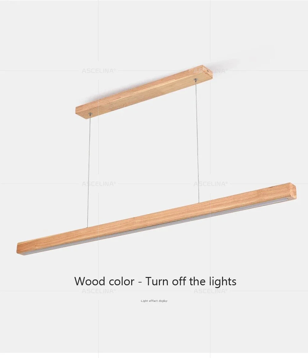 Nordic Wood LED Pendant Light – Long Strip Dining Table Fixture