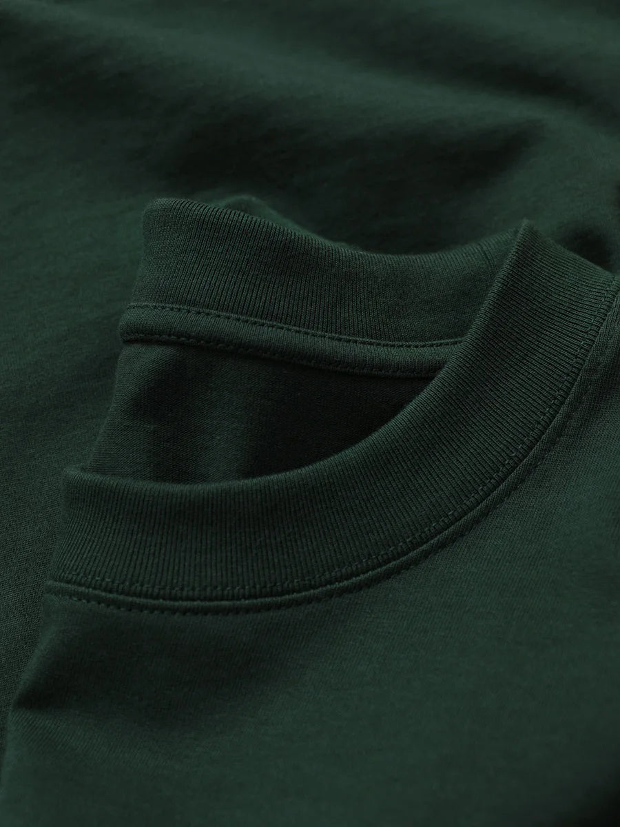 Oversized Heavy Cotton T-Shirt Men Solid Color Drop Shoulder Loose Fit