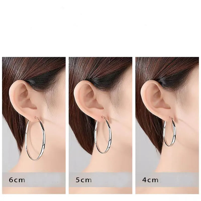 18K Gold Plated Hoop Earrings – 925 Silver, 3–7cm Size Options