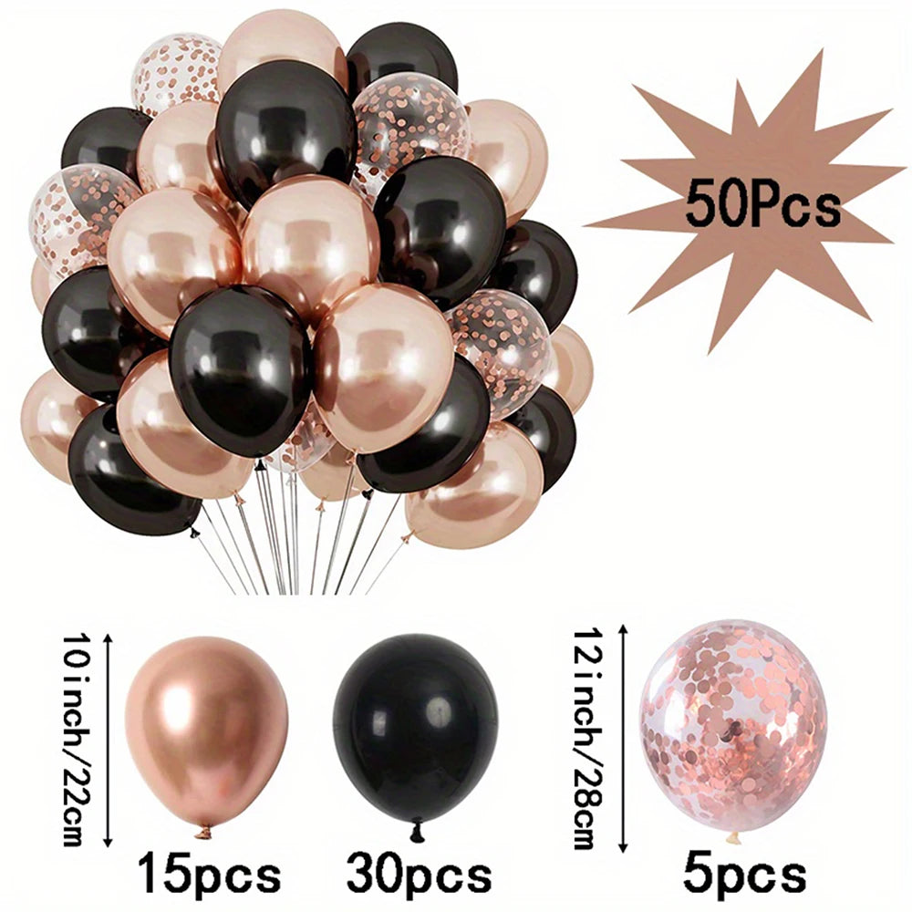 16pcs Black Metallic Sequin Balloons – Party & Event Decor