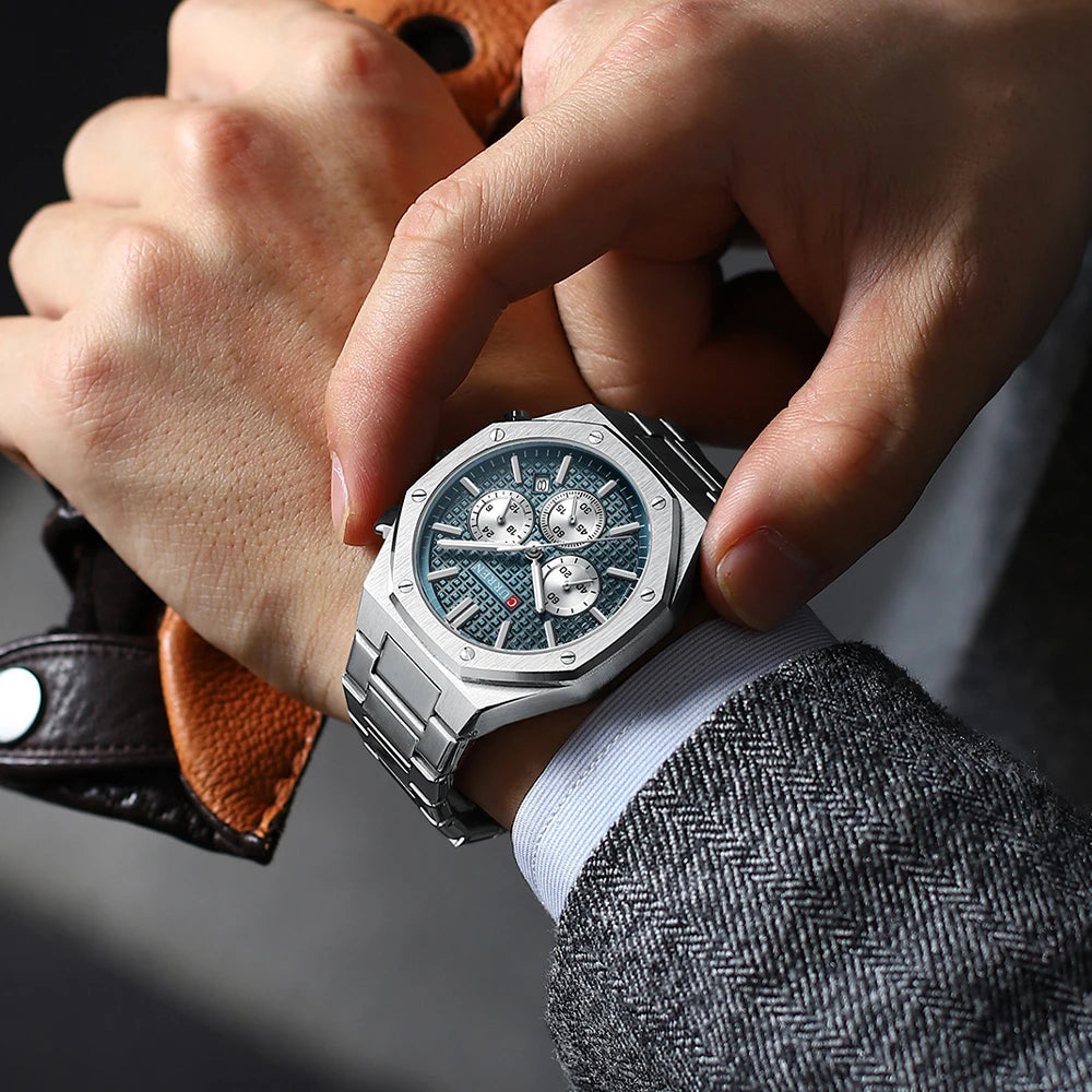 Casual Stainless Steel Quartz Watch – Waterproof Men’s Chronograph