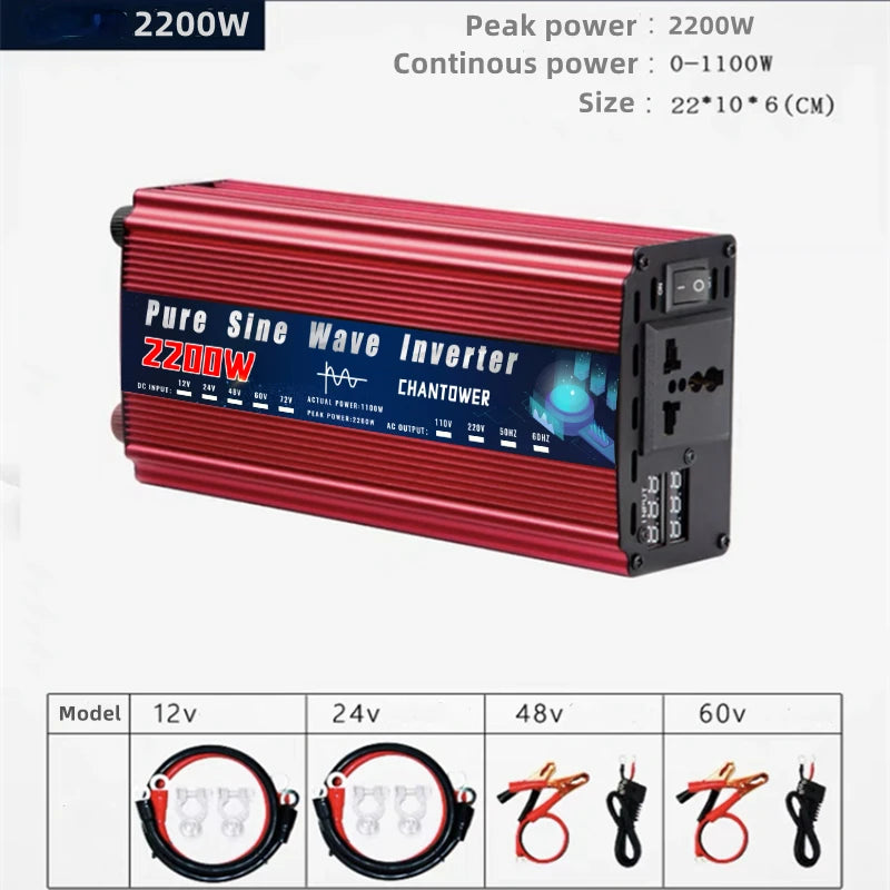 Pure Sine Wave Inverter DC to AC – 12V/24V to 110V/220V 2000–5000W