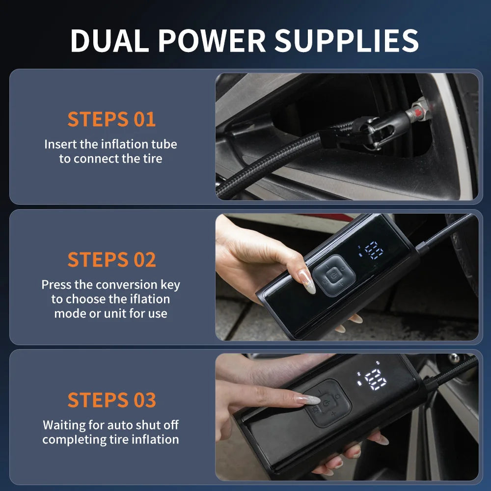 Wireless Electric Car Tire Inflator Pump with LED Light