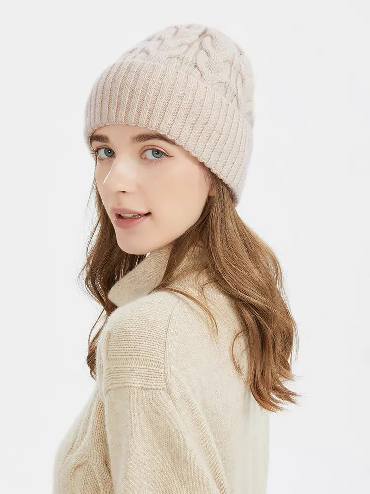 Thick Knitted Wool Beanie – Warm Solid Color Winter Hat